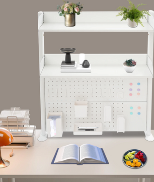 3-laags Bureau Organizer – Klemrek met Pegboard & Boekenplanken 95 cm