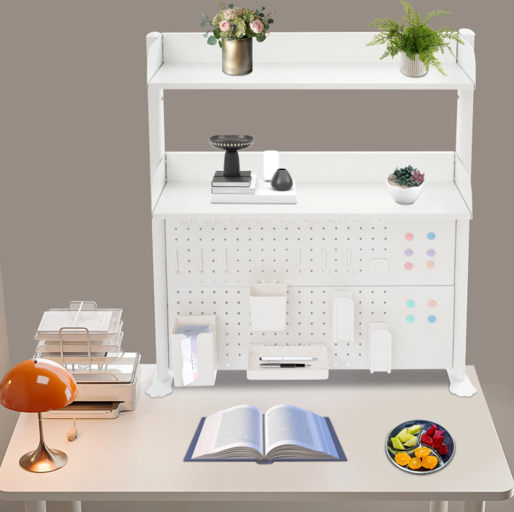 3-laags Bureau Organizer – Klemrek met Pegboard & Boekenplanken 95 cm