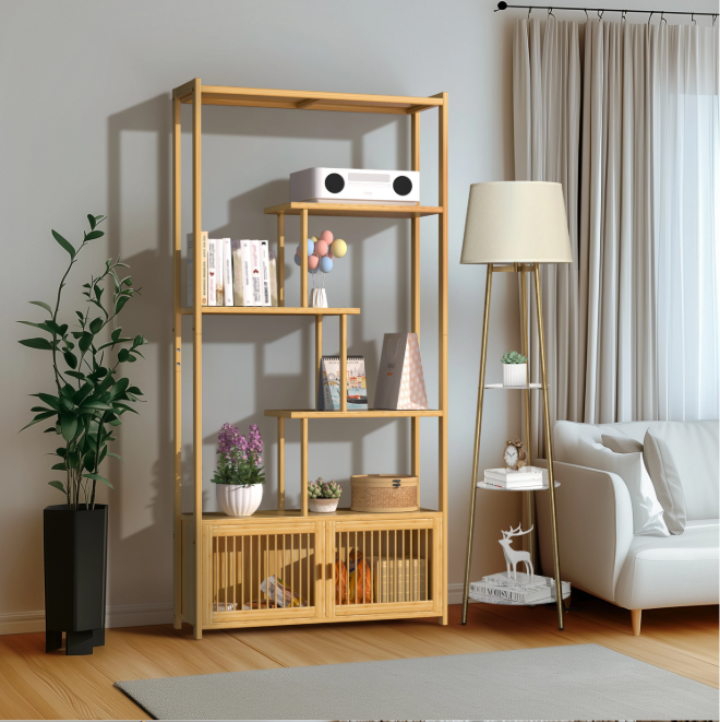Bamboe Opbergrek – 6-Laags Vrijstaand Plantenrek & Boekenrek 85,5×28×176 cm