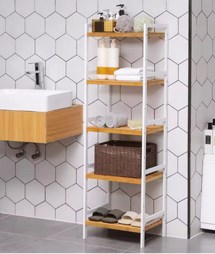 Bamboe Opbergrek – 5-Laags Vrijstaand Plankenrek voor Badkamer, Keuken & Woonkamer