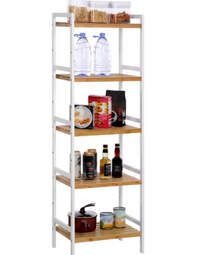 Bamboe Opbergrek – 5-Laags Vrijstaand Plankenrek voor Badkamer, Keuken & Woonkamer