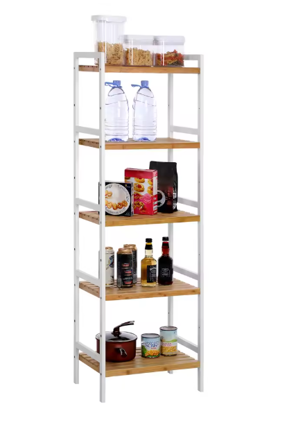 Bamboe Opbergrek – 5-Laags Vrijstaand Plankenrek voor Badkamer, Keuken & Woonkamer