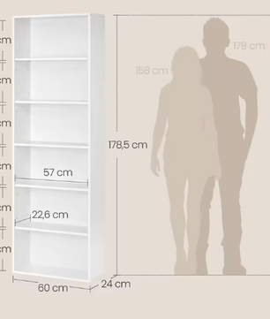 6-Laags Boekenkast – Moderne Opbergkast met Verstelbare Planken