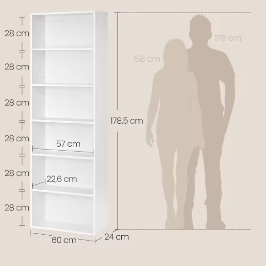 6-Laags Boekenkast – Moderne Opbergkast met Verstelbare Planken