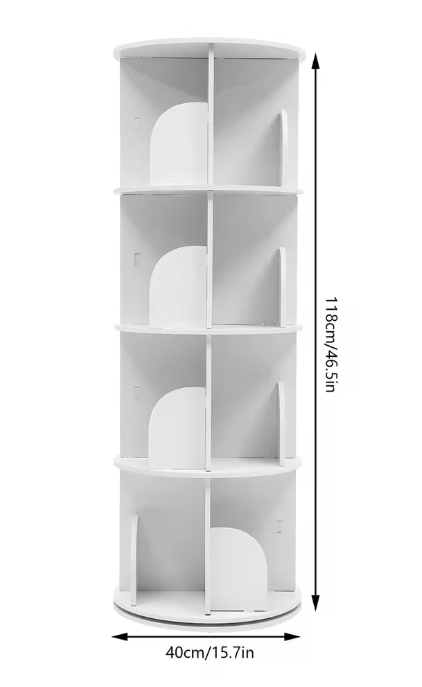 Draaibare Boekenkast – 4-Laags 360° Rotatierek met 16 Vakken & Wielen