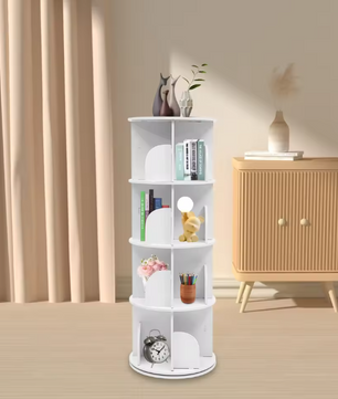 Draaibare Boekenkast – 4-Laags 360° Rotatierek met 16 Vakken & Wielen