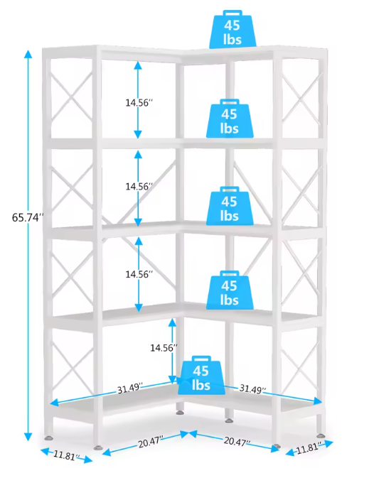 5-Laags Hoekboekenkast – Industrieel Opbergrek & Displaykast