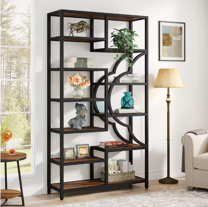 11-Laags Boekenkast – Industrieel Opbergrek met Uniek Boogdesign