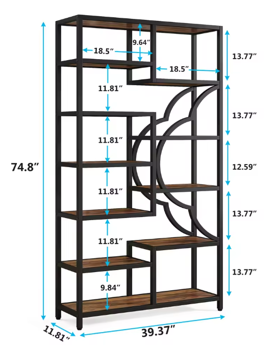 11-Laags Boekenkast – Industrieel Opbergrek met Uniek Boogdesign