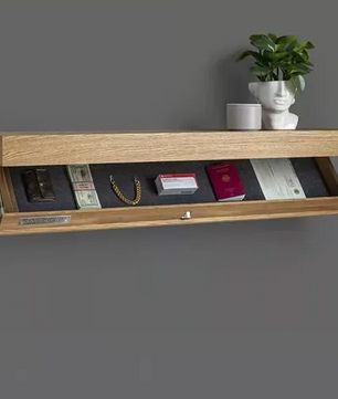 Houten Zwevende Wandplank – Opbergrek met Verborgen Vlakvak, 40×21×7,2 cm