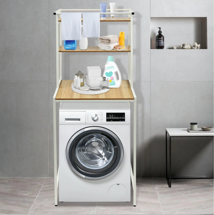 3-Laags Wasmachine Opbergrek – Vrijstaand Organizerrek voor Badkamer & Wasruimte