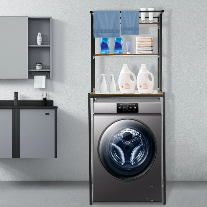 3-Laags Wasmachine Opbergrek – Vrijstaand Organizerrek voor Badkamer & Wasruimte