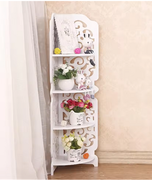 4-Laags PVC Hoekrek – Vrijstaand Wandrek met Uitsnede Patroon, Wit