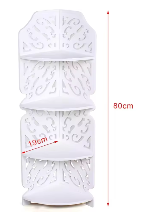 4-Laags PVC Hoekrek – Vrijstaand Wandrek met Uitsnede Patroon, Wit