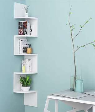 5-Laags Hoek Wandplank – Zwevend Wandrek & Ruimtebesparend Design