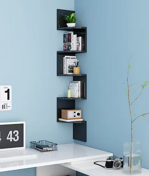 5-Laags Hoek Wandplank – Zwevend Wandrek & Ruimtebesparend Design