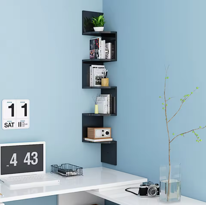 5-Laags Hoek Wandplank – Zwevend Wandrek & Ruimtebesparend Design