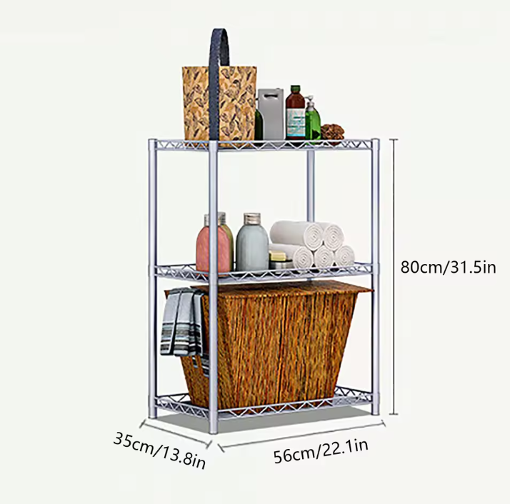 3-Laags Metalen Opbergrek – Vrijstaand Rek voor Keuken, Badkamer & Kantoor