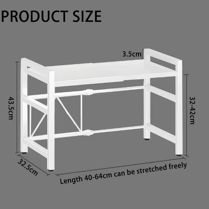 Verstelbaar Magnetronrek met 2 Lagen & 6 Haken – Uitschuifbaar 40–64 cm