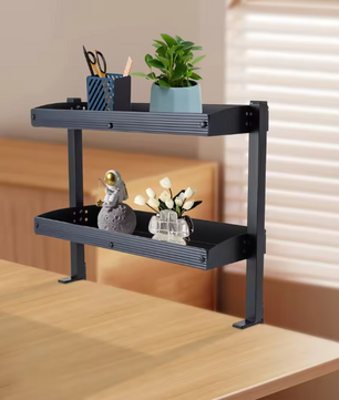 Verstelbaar Bureau Opbergrek – 2-Laags Klemrek voor Boven & Onder Tafel, Zwart