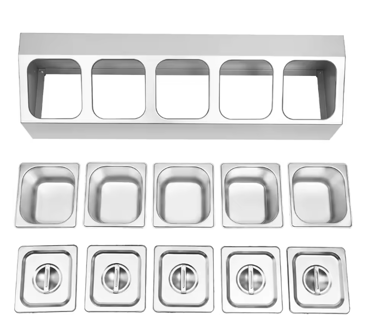 RVS Kruidenrek met 5 Bakjes – Incl. Deksel & Opbergstandaard