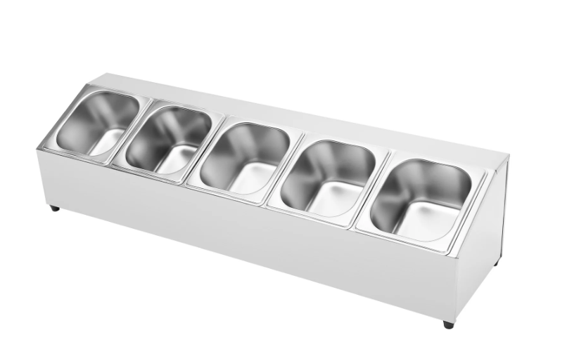 RVS Kruidenrek met 5 Bakjes – Incl. Deksel & Opbergstandaard