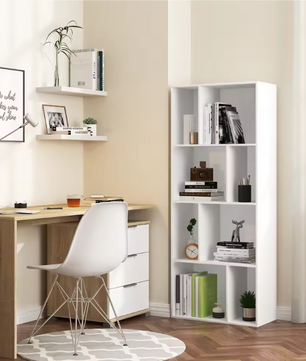 Staande Boekenkast met 8 Open Vakken – Witte Divider Kubus Kast