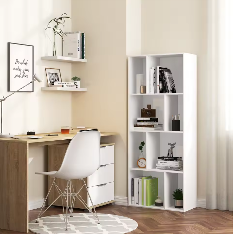 Staande Boekenkast met 8 Open Vakken – Witte Divider Kubus Kast