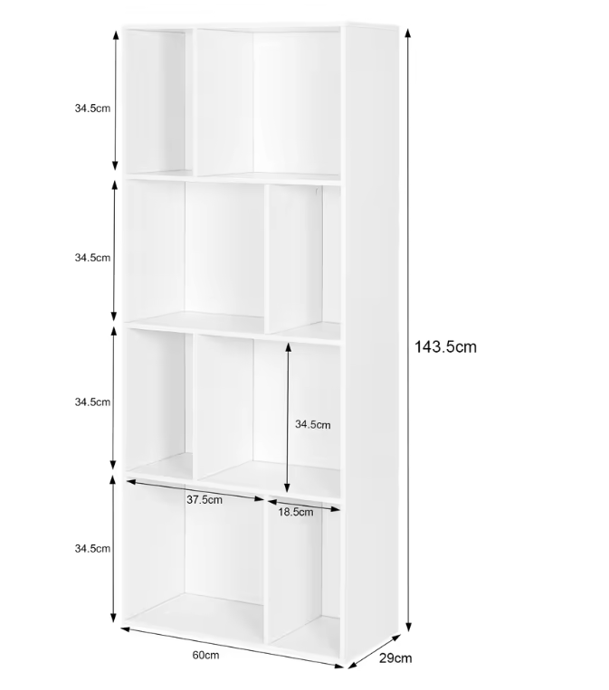 Staande Boekenkast met 8 Open Vakken – Witte Divider Kubus Kast