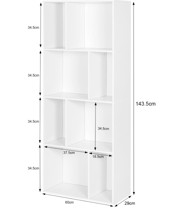 Staande Boekenkast met 8 Open Vakken – Witte Divider Kubus Kast