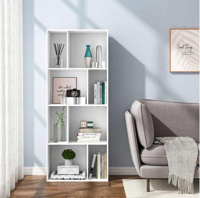 Staande Boekenkast met 8 Open Vakken – Witte Divider Kubus Kast