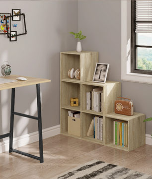 Staande Boekenkast met 6 Vakken – Moderne Open Vakkenkast voor Woonkamer, Slaapkamer of Kantoor