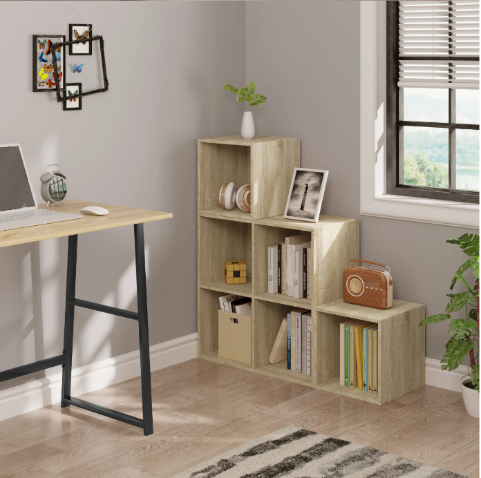 Staande Boekenkast met 6 Vakken – Moderne Open Vakkenkast voor Woonkamer, Slaapkamer of Kantoor