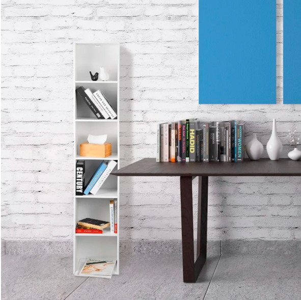 Boekenkast met 6 Vakken – Smalle Moderne Opbergkast MDF