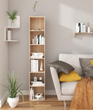 Boekenkast met 6 Vakken – Smalle Moderne Opbergkast MDF