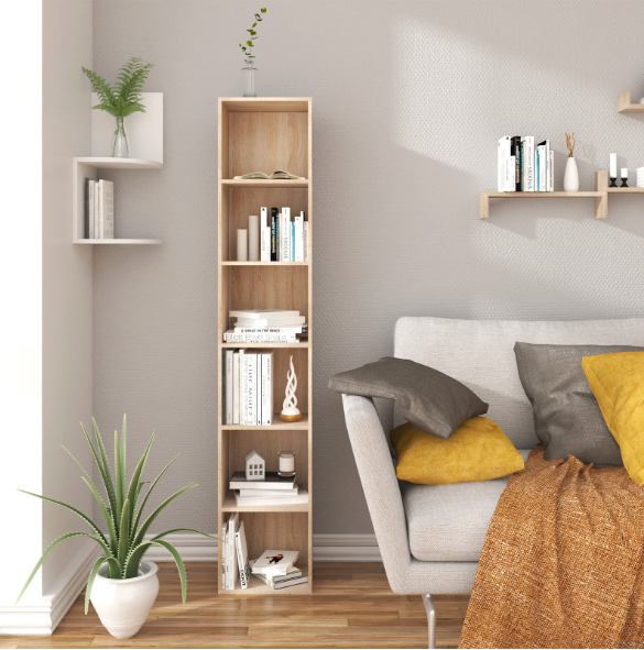 Boekenkast met 6 Vakken – Smalle Moderne Opbergkast MDF