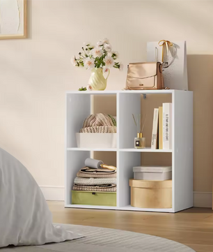 Houten Boekenkast met 4 Vakken – Moderne Open Vakkenkast 60×60×29 cm