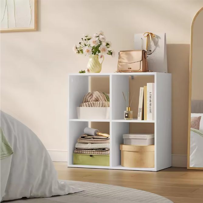 Houten Boekenkast met 4 Vakken – Moderne Open Vakkenkast 60×60×29 cm