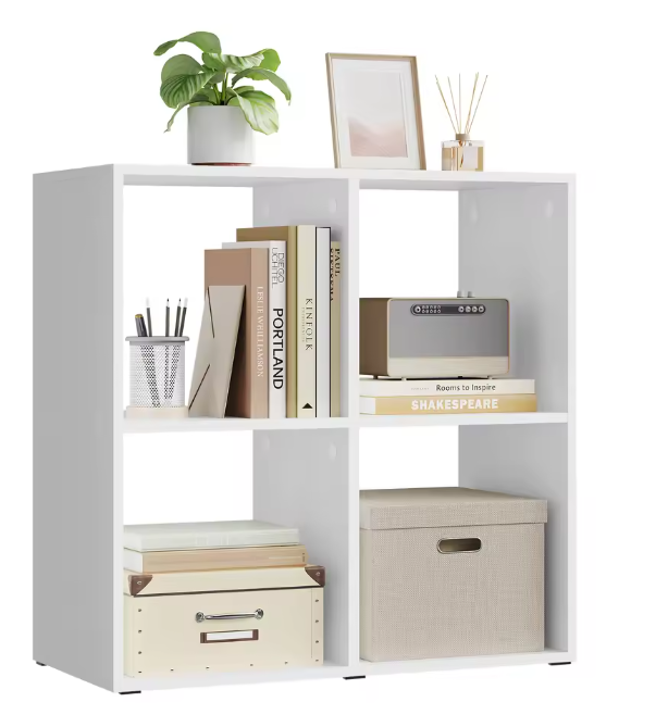 Houten Boekenkast met 4 Vakken – Moderne Open Vakkenkast 60×60×29 cm