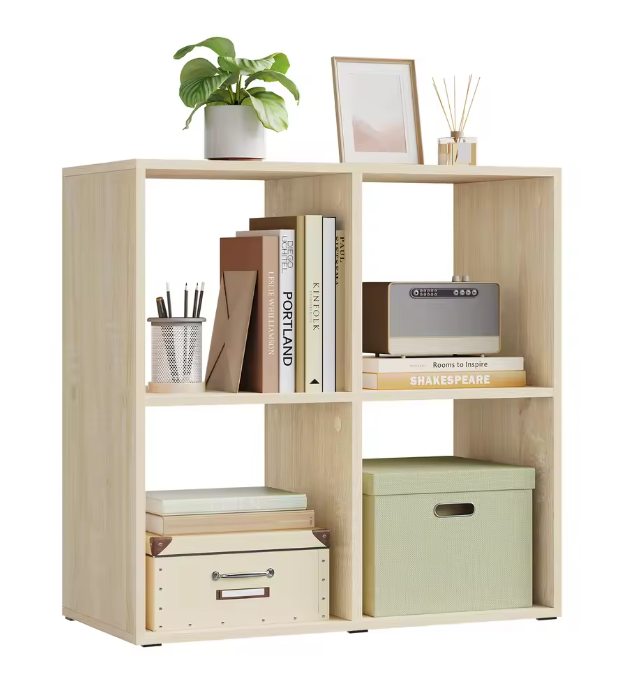 Houten Boekenkast met 4 Vakken – Moderne Open Vakkenkast 60×60×29 cm