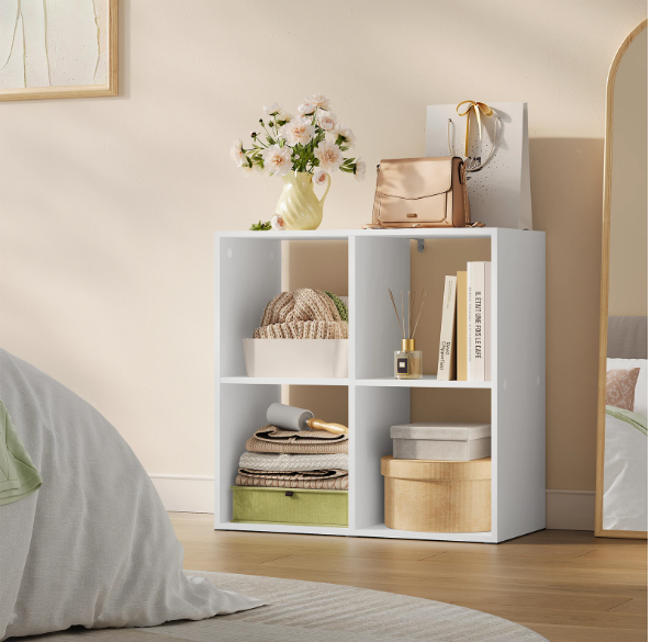 Houten Boekenkast met 4 Vakken – Moderne Open Vakkenkast 60×60×29 cm