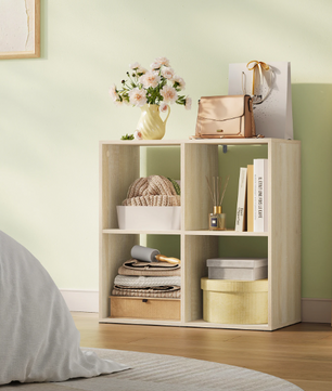 Houten Boekenkast met 4 Vakken – Moderne Open Vakkenkast 60×60×29 cm