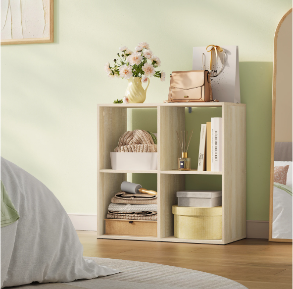 Houten Boekenkast met 4 Vakken – Moderne Open Vakkenkast 60×60×29 cm