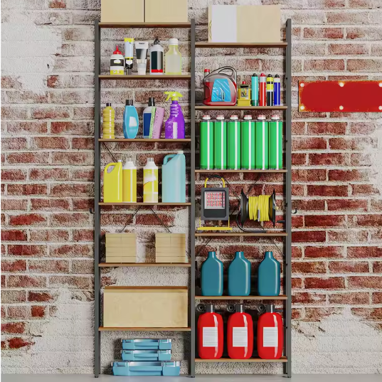 Industriële Hoekboekenkast met 6 Lagen – L-vormige Staande Vakkenkast 185 cm