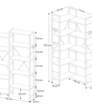 Industriële Hoekboekenkast met 6 Lagen – L-vormige Staande Vakkenkast 185 cm