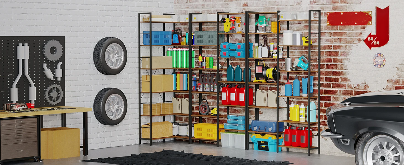 Industriële Hoekboekenkast met 6 Lagen – L-vormige Staande Vakkenkast 185 cm