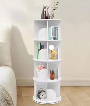 Draaibare Boekenkast met 4 Lagen – 360° Roterende Opbergkast Wit