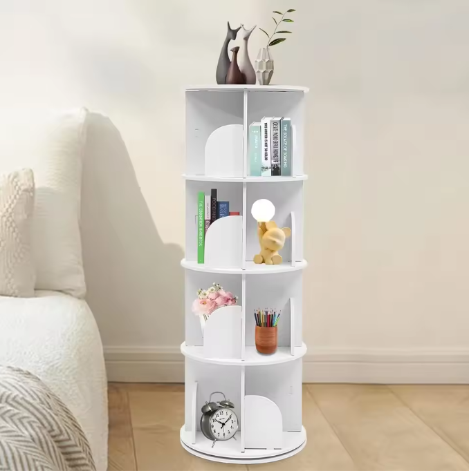 Draaibare Boekenkast met 4 Lagen – 360° Roterende Opbergkast Wit