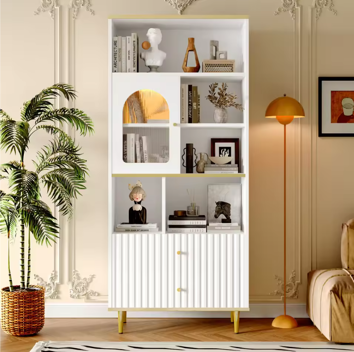Boekenkast met 2 Lades & LED Verlichting – Moderne Opbergkast 180 cm