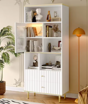 Boekenkast met 2 Lades & LED Verlichting – Moderne Opbergkast 180 cm